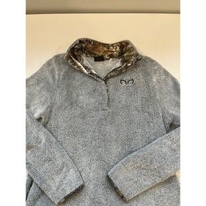 Realtree Fleece Camo Pullover Sweater Womens SMALL GREY 1/4 Button